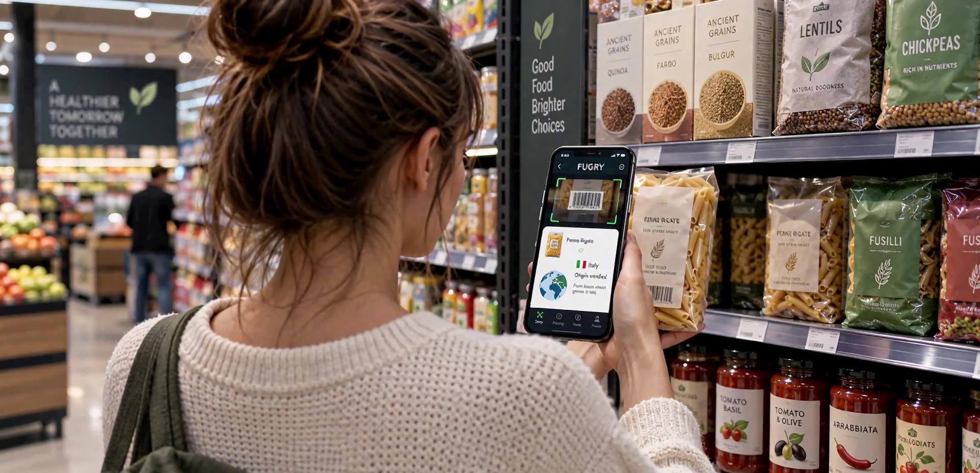 Eine Frau scannt im Supermarkt ein Lebensmittel